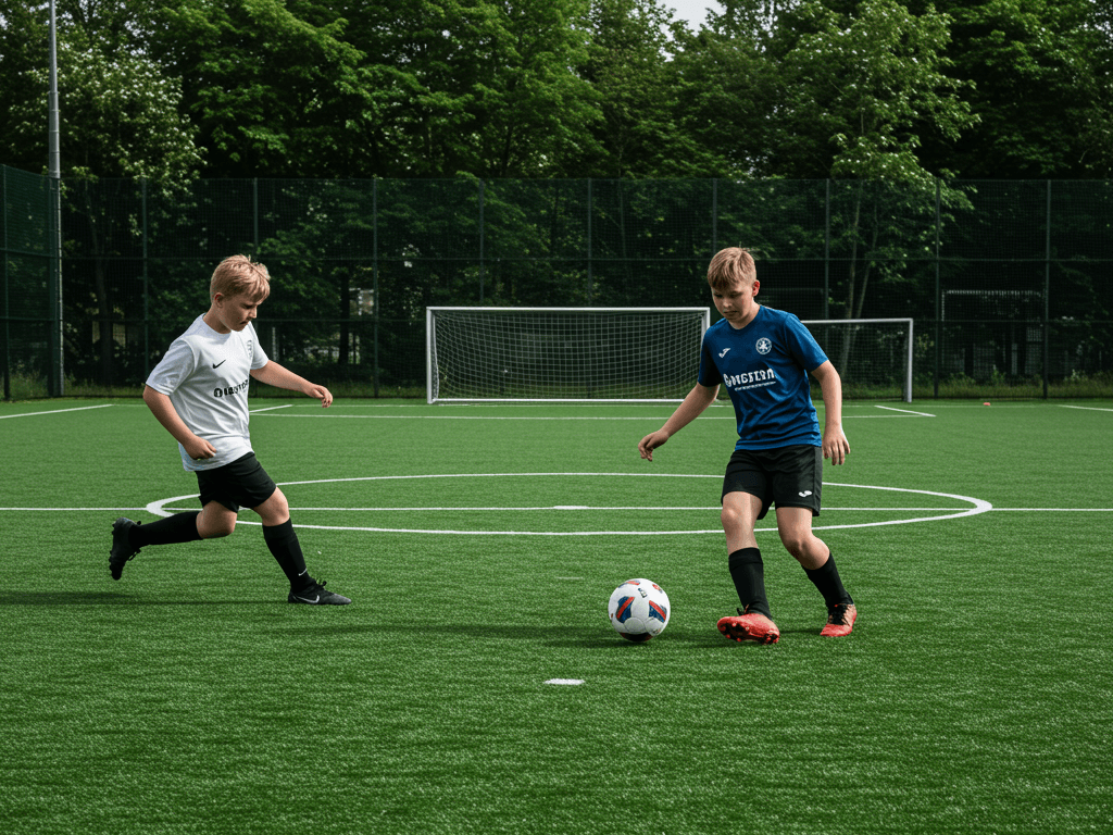 Coach working with young football players
